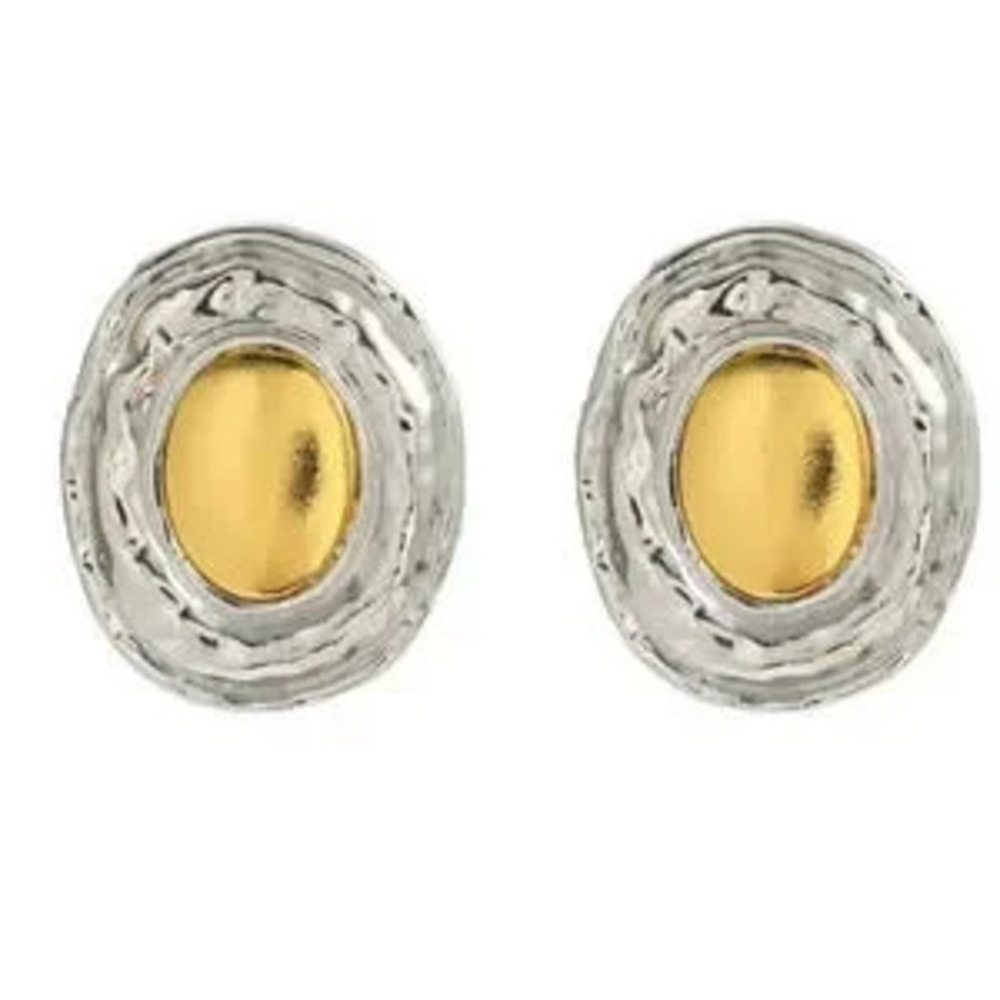 Oversized Button Silver Oval Earrings Gift Minimalist - Picture 3 of 4